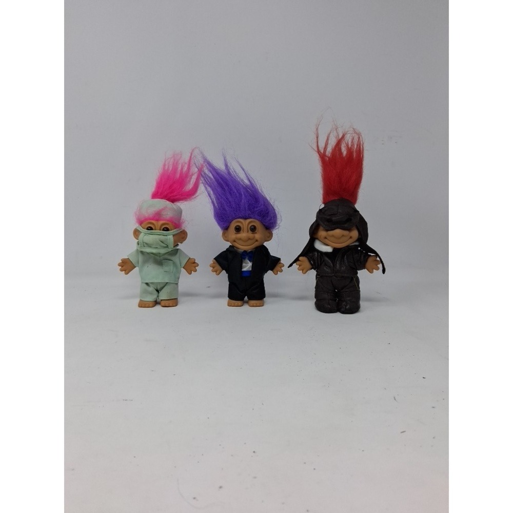 Vintage Russ Berrie Troll Doll Lot 3 Surgeon Groom Pilot Pink Purple Red Hair. X